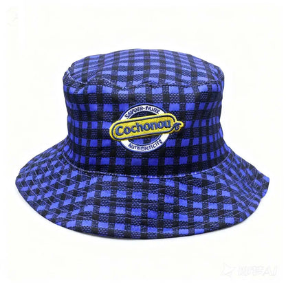 Pig Cochonou Embroidered Red Plaid Foldable Bucket Hat