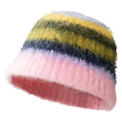 Gradient Stripe Wool Beanie Women Winter