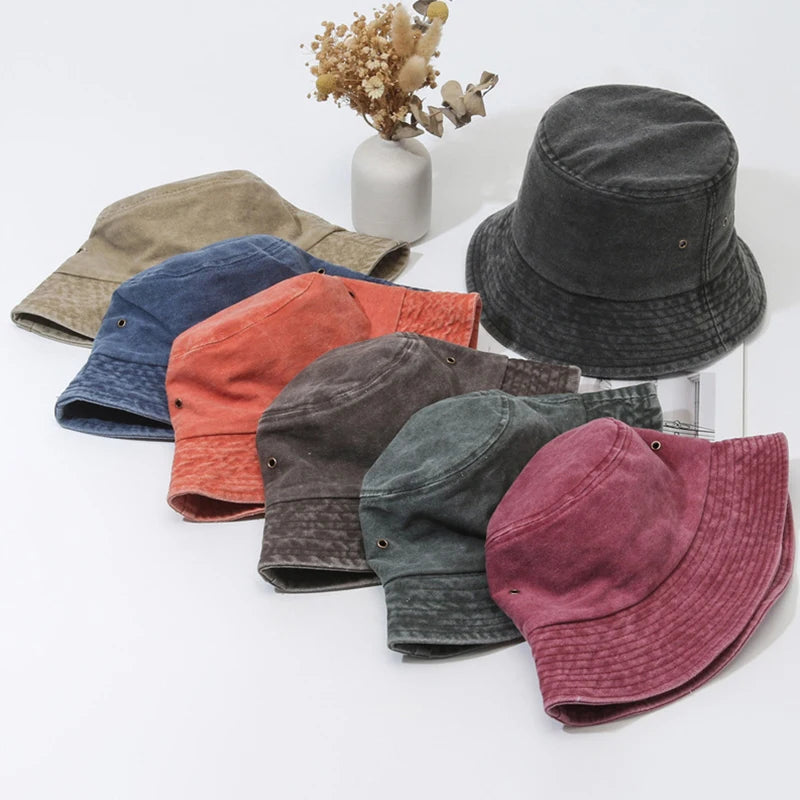 Vintage Washed Denim Wide Brim Bucket Hat