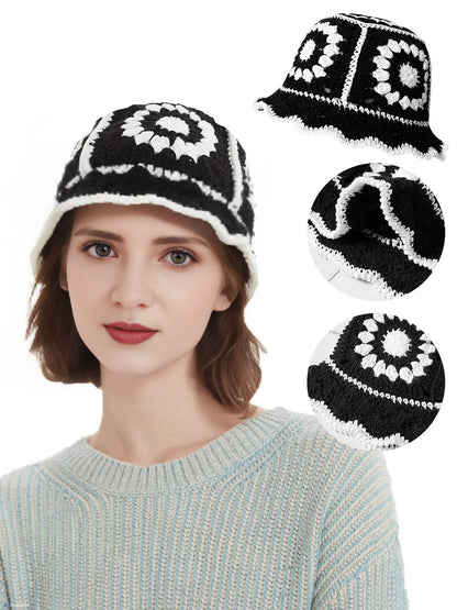 Handmade Crochet Floral Knit Foldable Bucket Hat