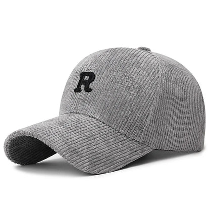 Corduroy Embroidered R Letter Baseball Cap
