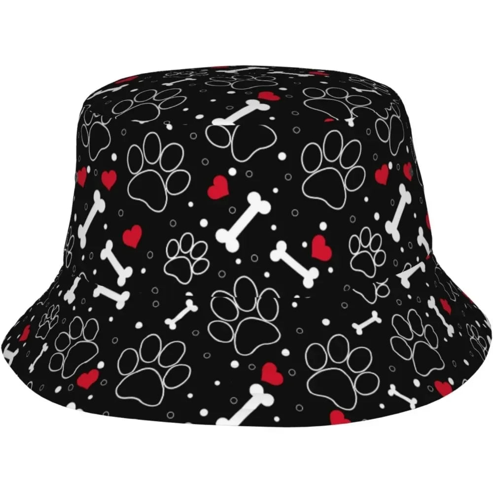 Dog Paw Print Bucket Hat Summer Unisex Outdoor
