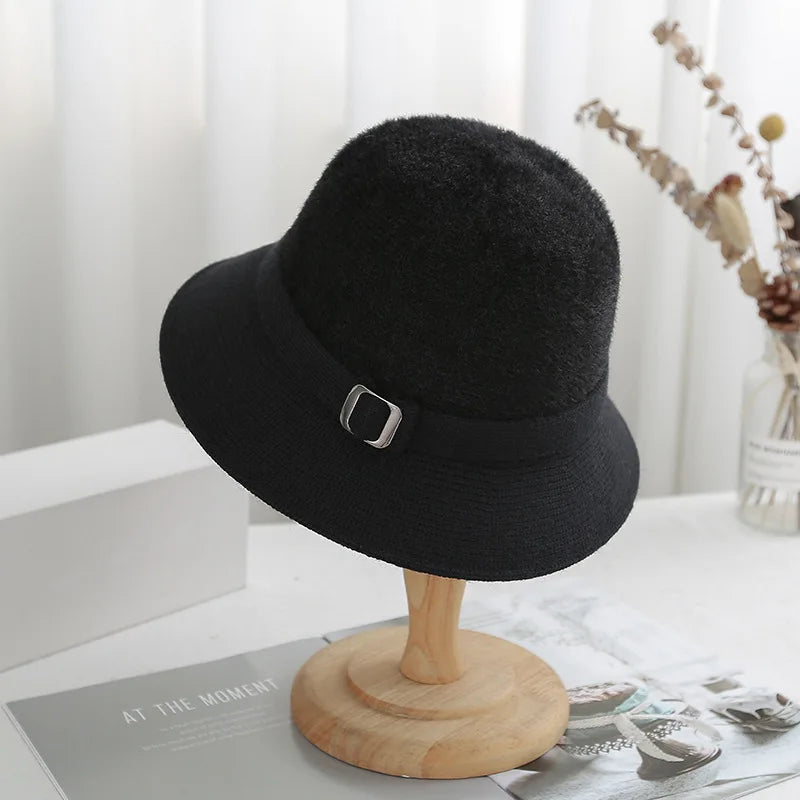 Faux Mink Cashmere Blend Autumn Winter Knitted Bucket Hat