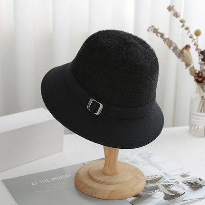 Faux Mink Cashmere Blend Autumn Winter Knitted Bucket Hat