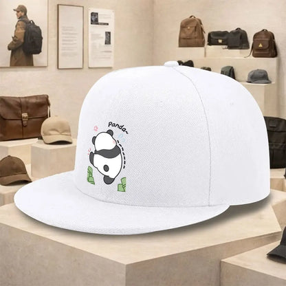 Cute Panda Money Graphic Flat Brim Snapback Cap