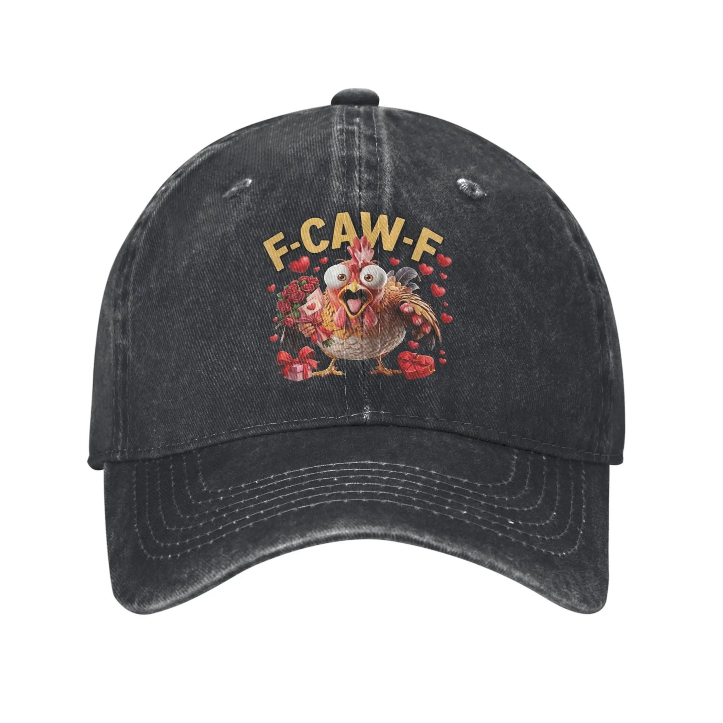 Funny Chicken Valentine Distressed Denim Baseball Cap