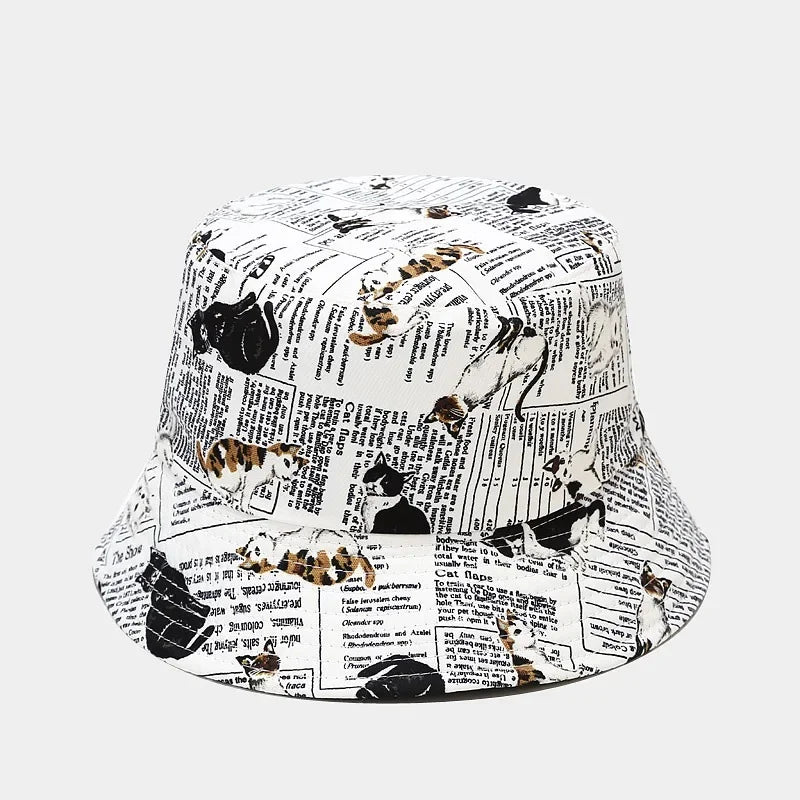 LDSLYJR Four Seasons Cotton Cartoon Cat Print Bucket Hat