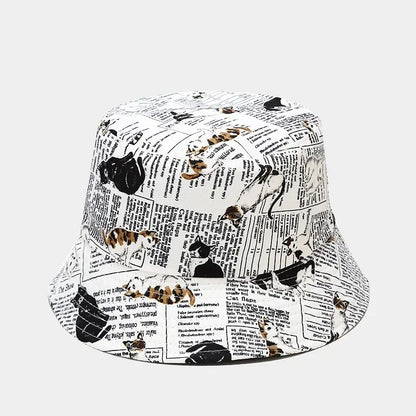 LDSLYJR Four Seasons Cotton Cartoon Cat Print Bucket Hat