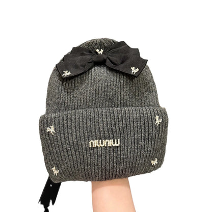 Luxury Rabbit Fur Knit Winter Beanie with Bow