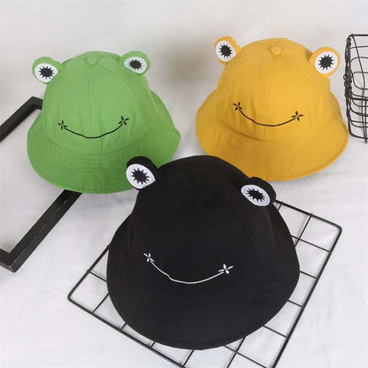 Cute Frog Embroidery Cotton Bucket Hat