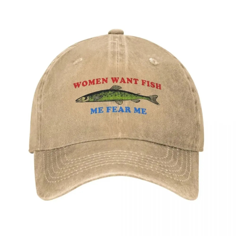 Want Fish Me Fear Me Vintage Baseball Cap