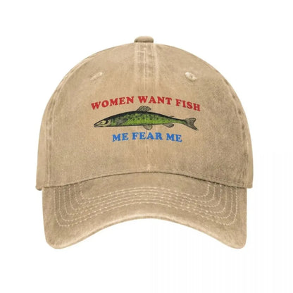 Want Fish Me Fear Me Vintage Baseball Cap