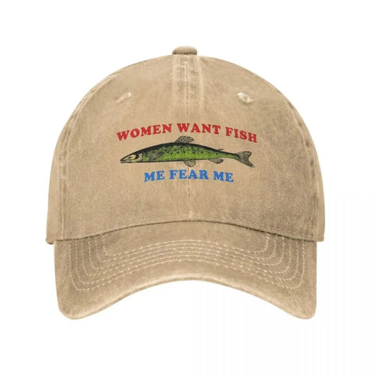 Want Fish Me Fear Me Vintage Baseball Cap