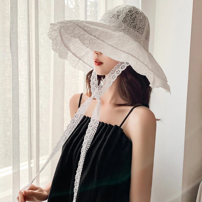 Elegant Lace Wide Brim Bucket Hat