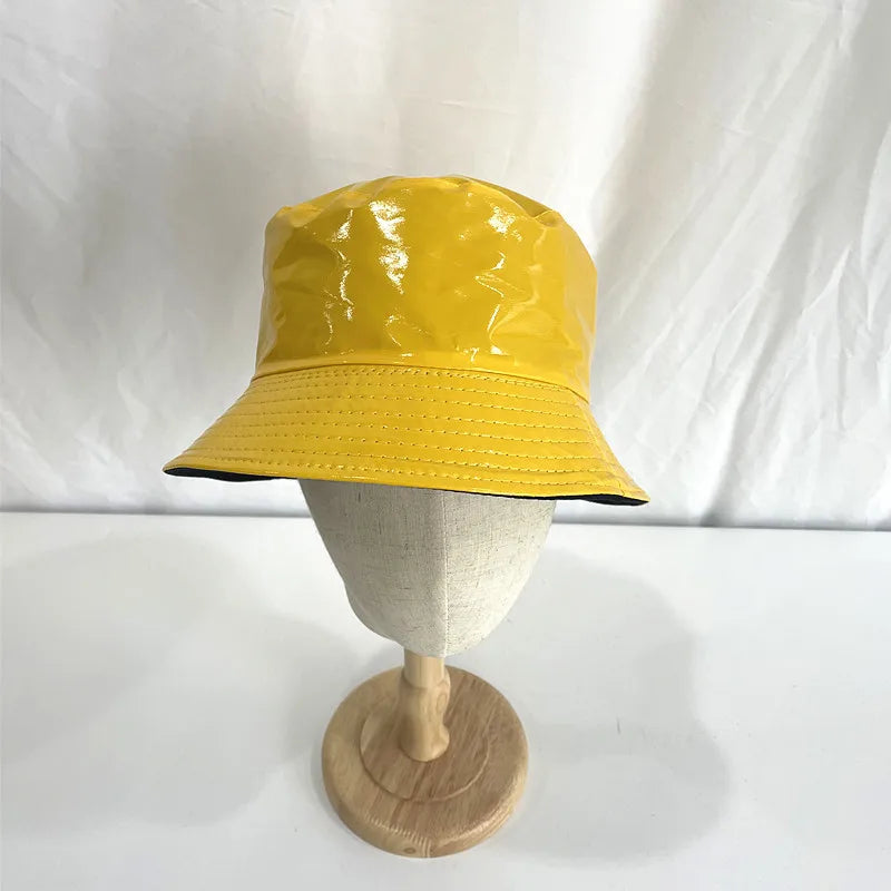 Laser Color Reversible Leather Bucket Hat Men Women