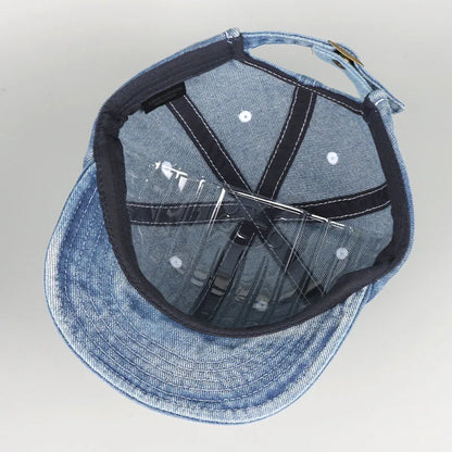 Korean Japanese Vintage Denim Short Brim Snapback Cap