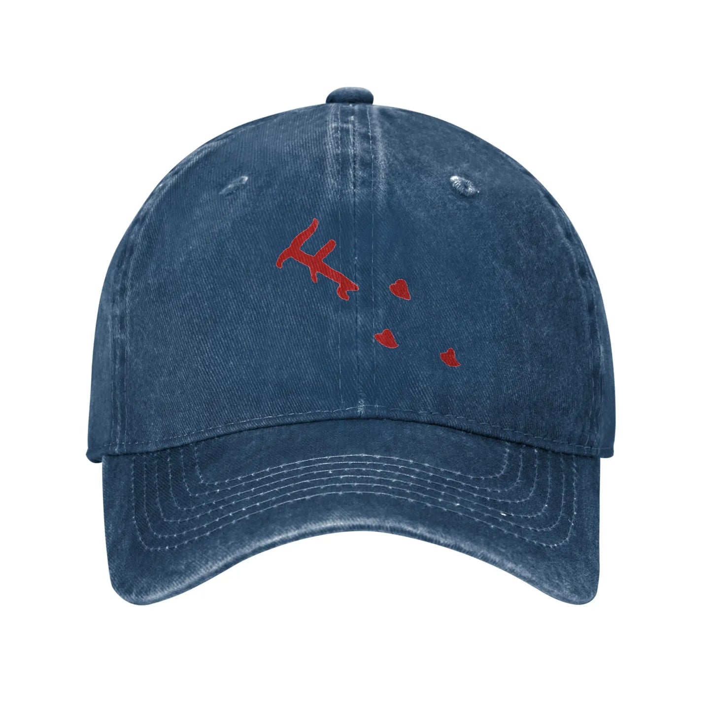 Red Loveheart Washed Denim Trucker Baseball Cap