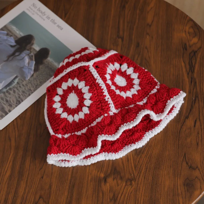 Hollow Crochet Knit Foldable Floppy Beach Bucket Hat