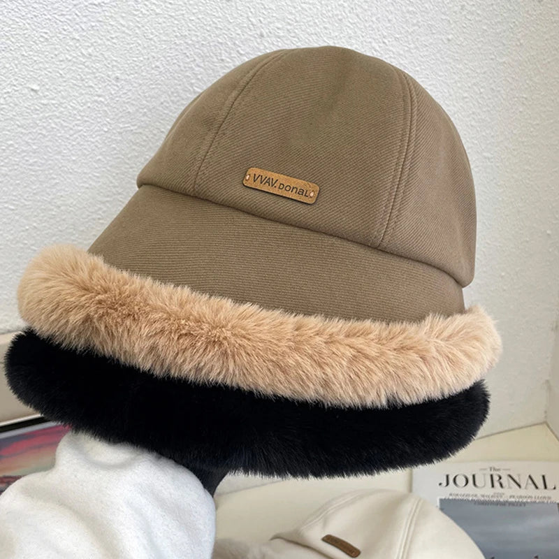 Fluffy Fur Bucket Hat Women Winter