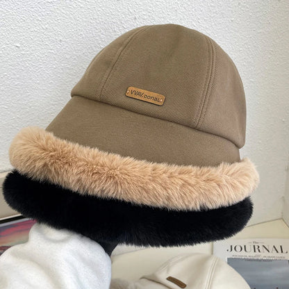 Fluffy Fur Bucket Hat Women Winter