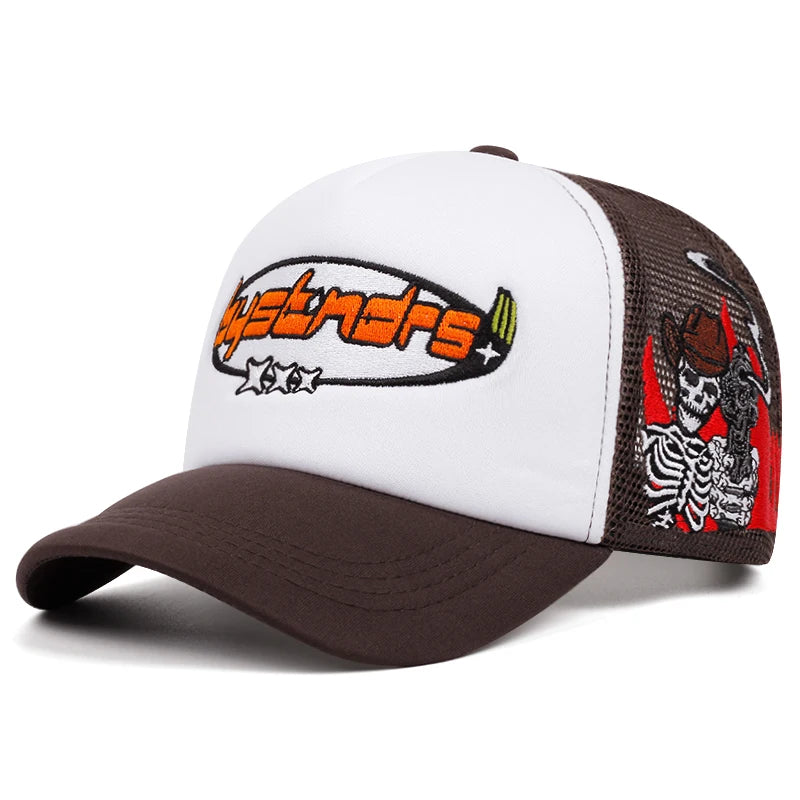 Three Star Skeleton Embroidered Cotton Mesh Baseball Hat