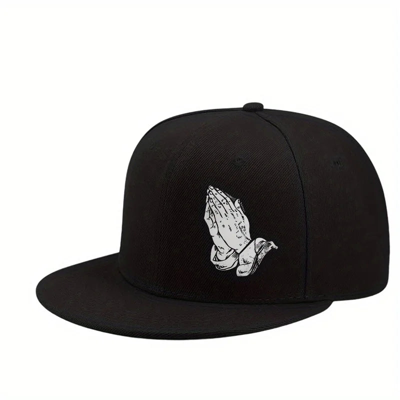 Praying Hands Graphic Hip Hop Flat Brim Snapback Cap