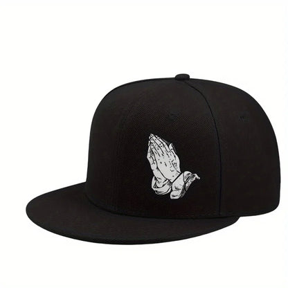 Praying Hands Graphic Hip Hop Flat Brim Snapback Cap