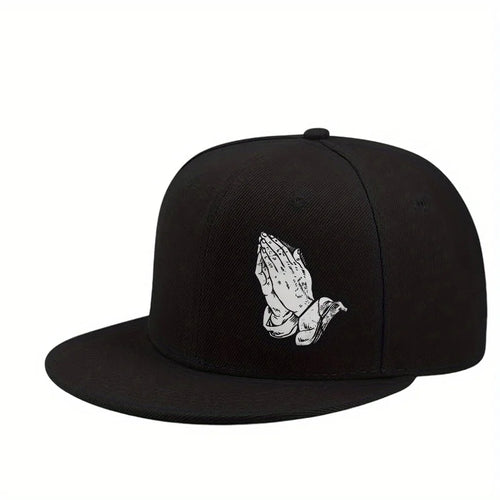 Praying Hands Graphic Hip Hop Flat Brim Snapback Cap