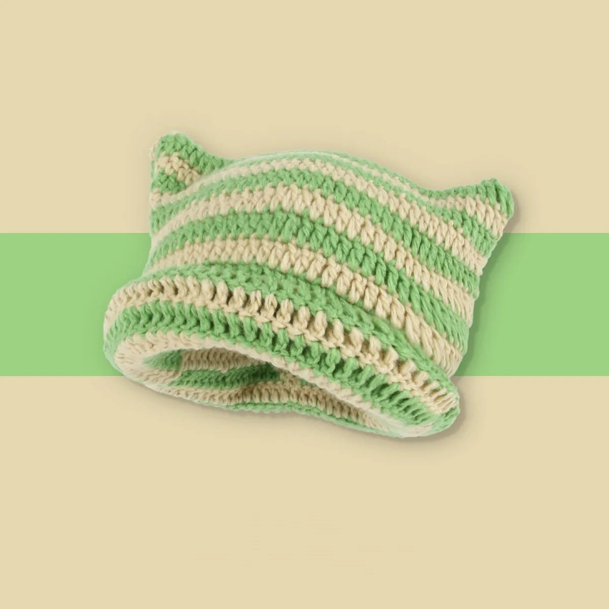 Striped Knit Cat Ears Bucket Hat