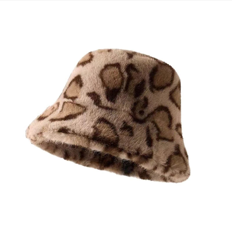 Luxury Fluffy Leopard Faux Fur Bucket Hat
