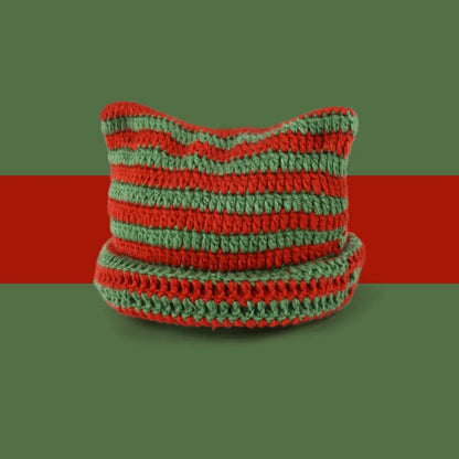 Striped Knit Cat Ears Bucket Hat