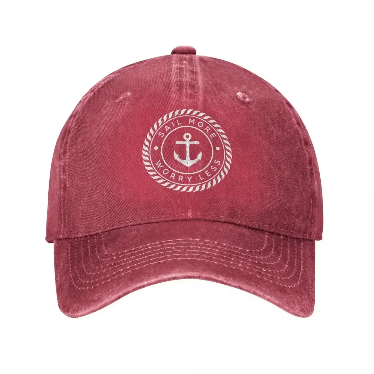 Sail More Worry Less Nautical Anchor Baseball Cap