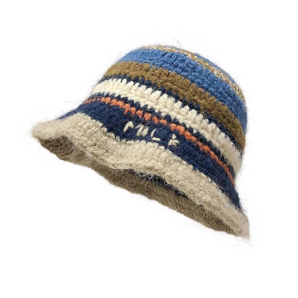 Korean Striped Warm Knitted Bucket Hat