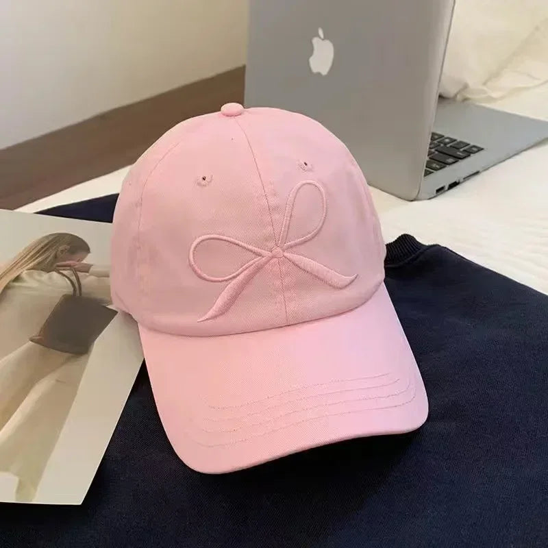 Women Bowknot Embroidered Cotton Baseball Cap
