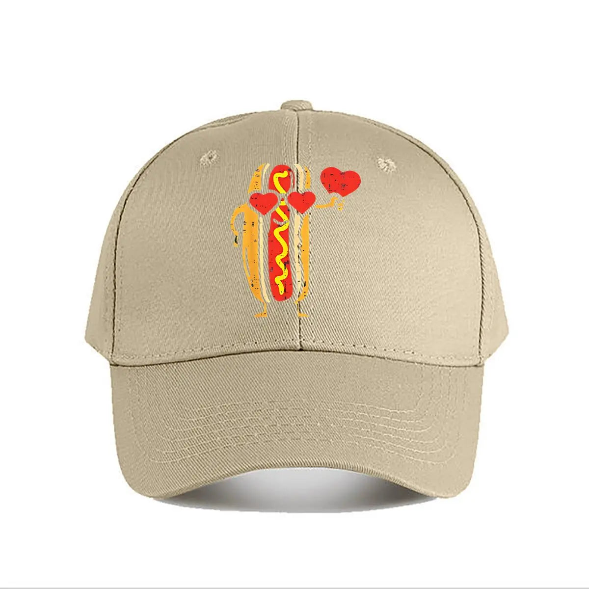 Distressed Hot Dog Heart Valentine Baseball Cap