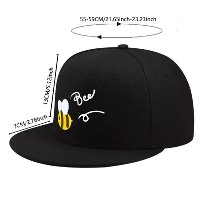 Bee Graphic Streetwear Flat Brim Snapback Cap