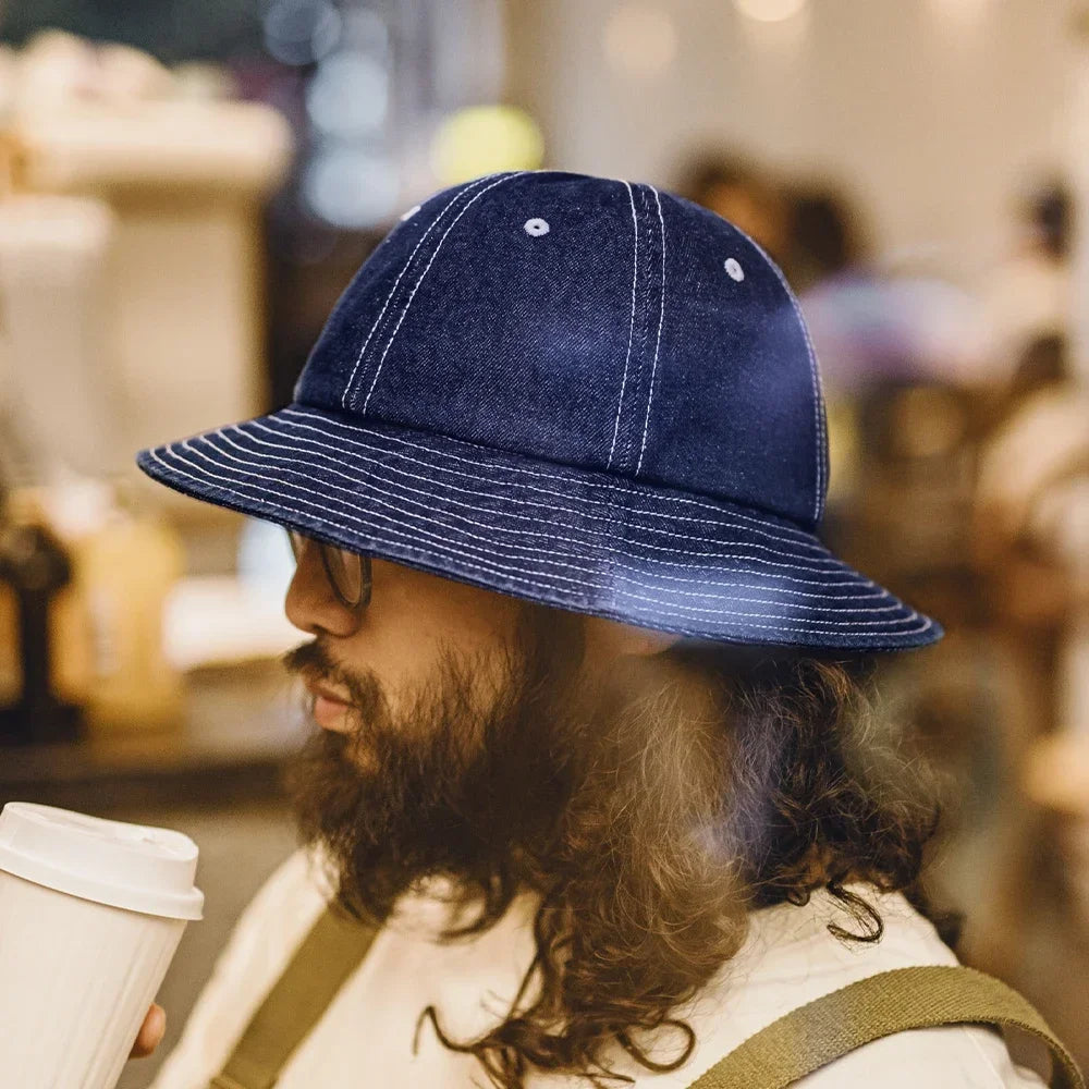 Vintage Denim Wide Brim Bucket Hat