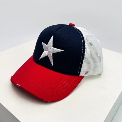 Five Pointed Star Embroidered Color Block Baseball Hat