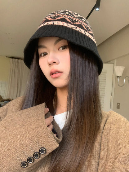 Fair Isle Wool Knit Winter Bucket Hat