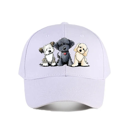 Cute Three Dogs Washed Cotton Snapback Baseball Cap