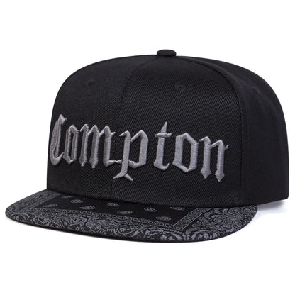 COMPTON Letter Embroidered Hip Hop Snapback Cap