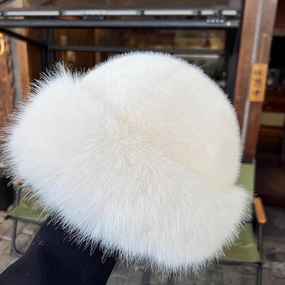 Designer Faux Fur Winter Bucket Hat Women Plush Fisherman Cap