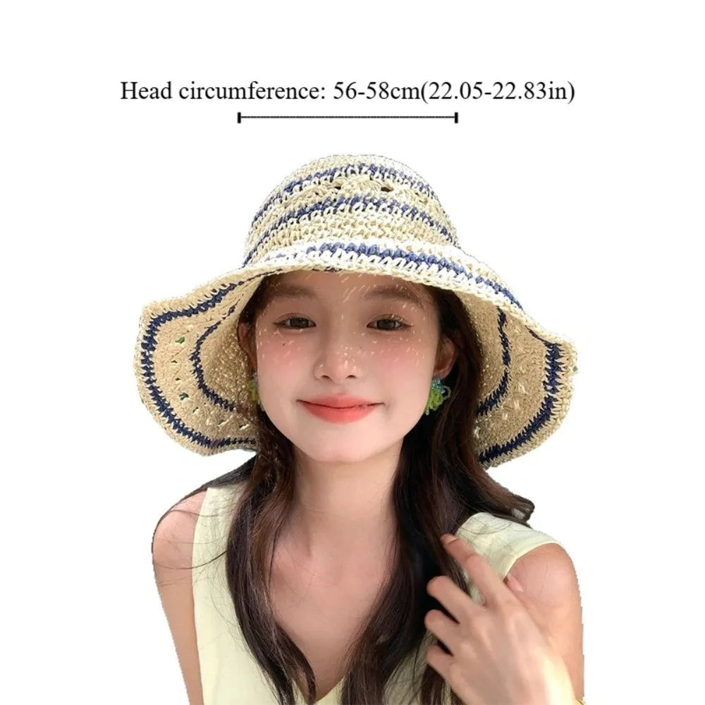 Korean Handmade Straw Crochet Vacation Bucket Hat