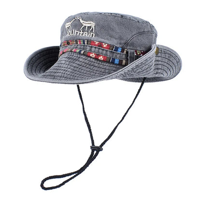 Letter Embroidered Retro Summer Panama Bucket Hat