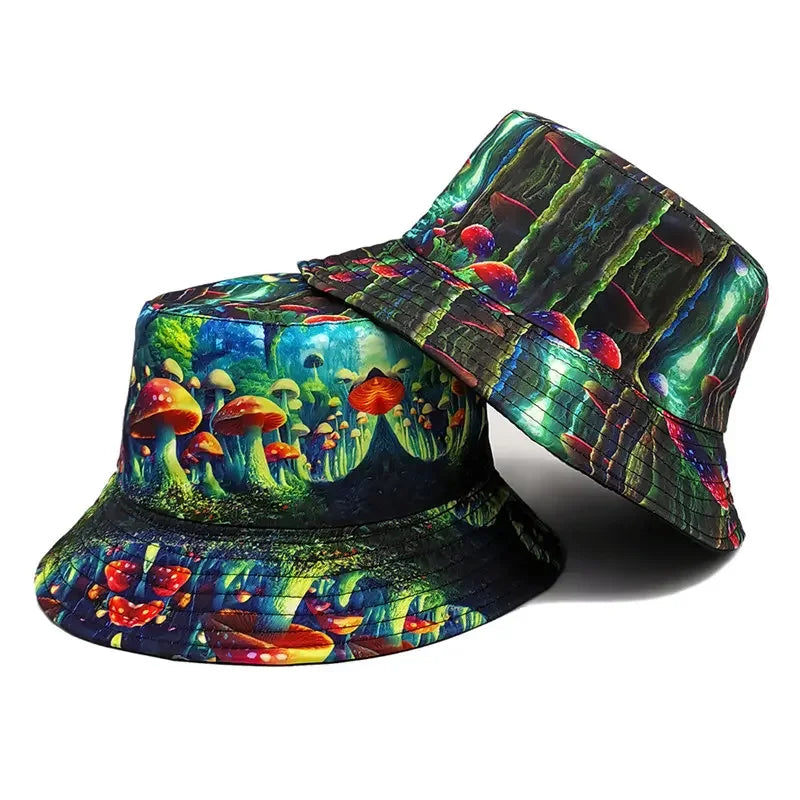 Cotton Mushroom Print Bucket Hat