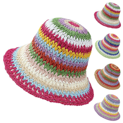 Summer Rainbow Striped Foldable Handmade Bucket Hat
