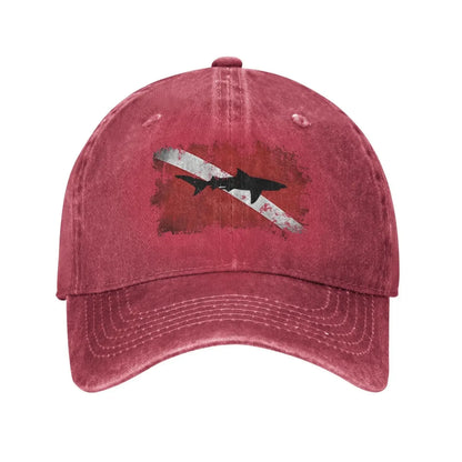 Vintage Shark Scuba Dive Flag Retro Sports Denim Cap