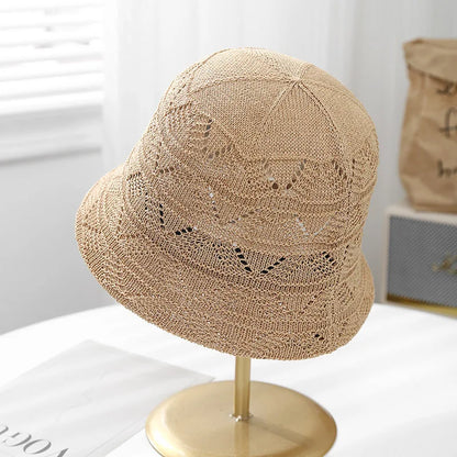 Hollow Knitted Bucket Hat Casual Sunshade Fisherman Cap Sun Hat Female Sun Cap