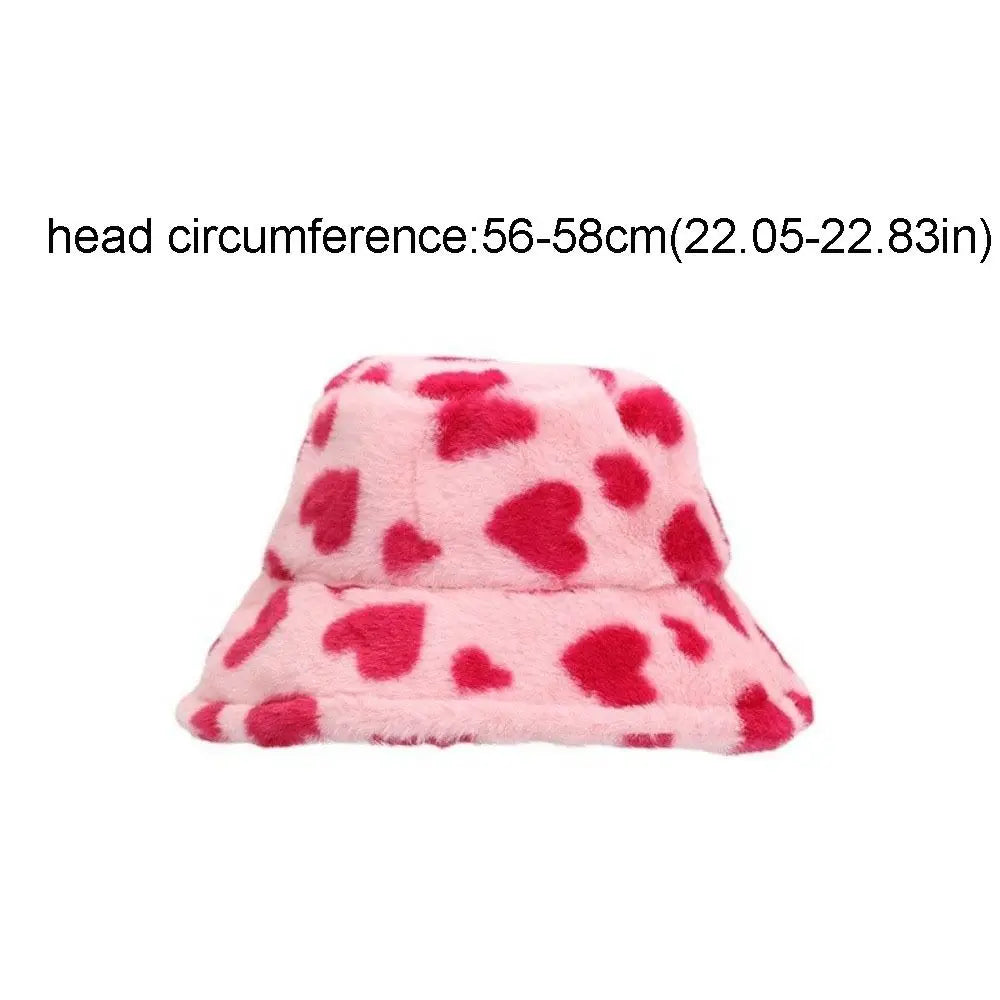 Cute Faux Fur Fluffy Love Heart Bucket Hat