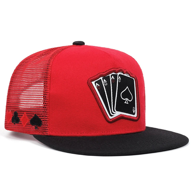 Unisex Poker Card A Four Embroidery Flat Brim Hip Hop Baseball Cap